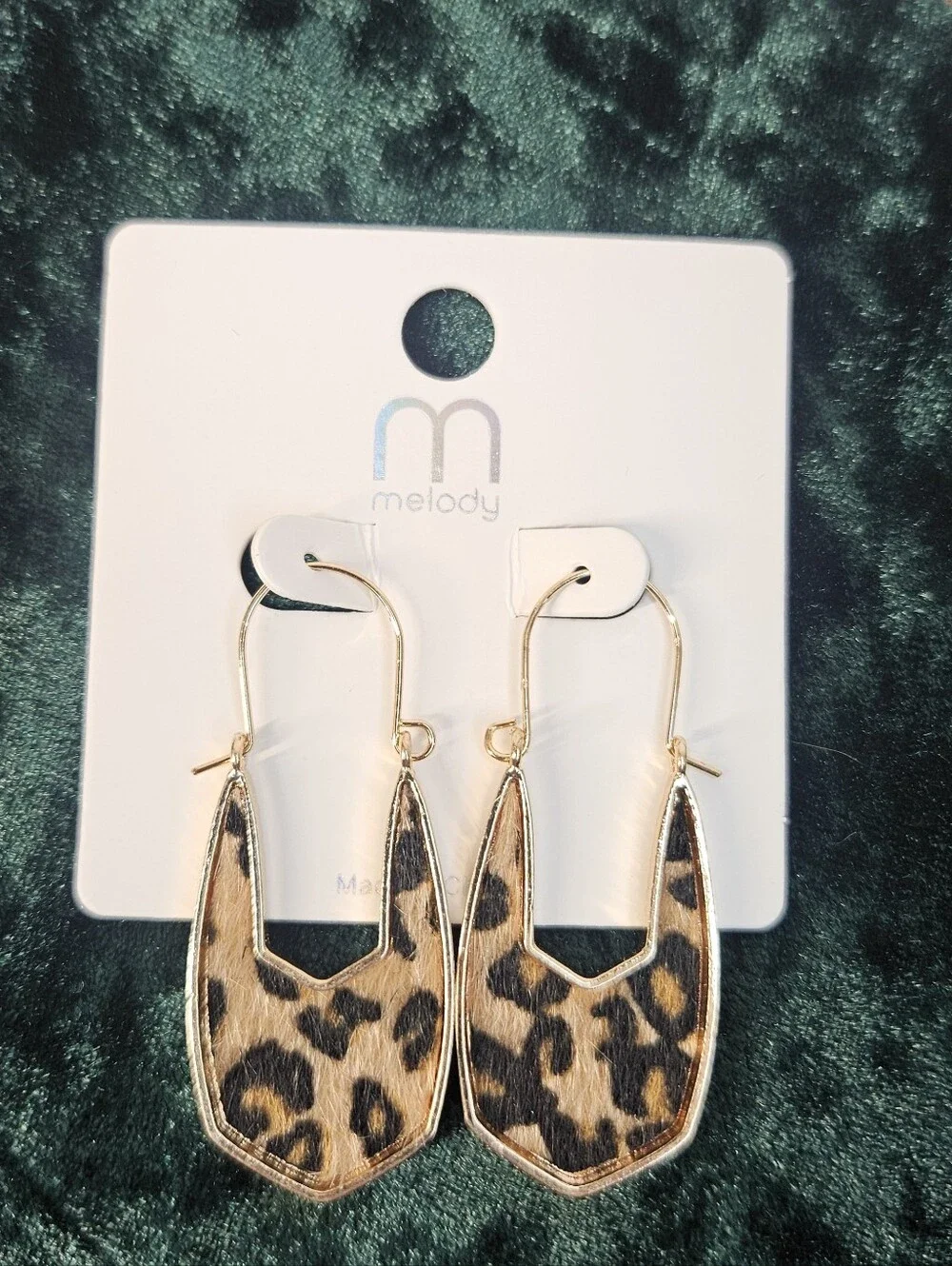 Leopard Print Gold-Trim Drop Earrings - Brown/Black